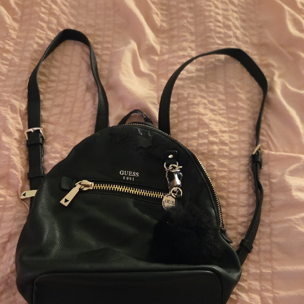 Guess Black Backpack with Gold Accents